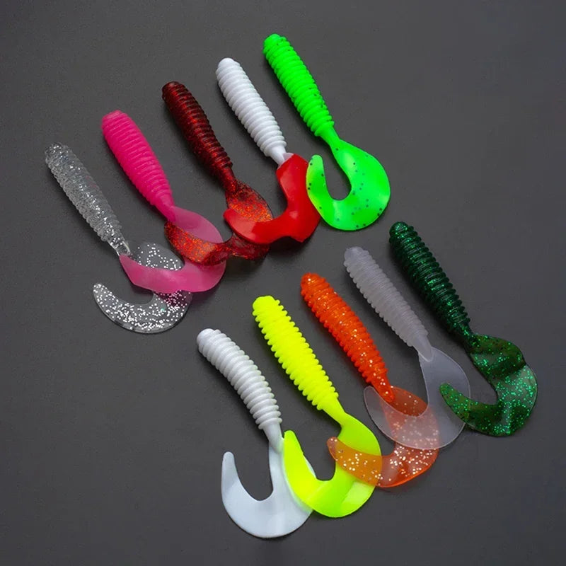 10Pcs/lot Fishing Lures 5cm 6cm 7cm Wobblers Carp Fishing Soft Bait Swimbait Curly Worms Silicone Artificial Soft Bait Pease