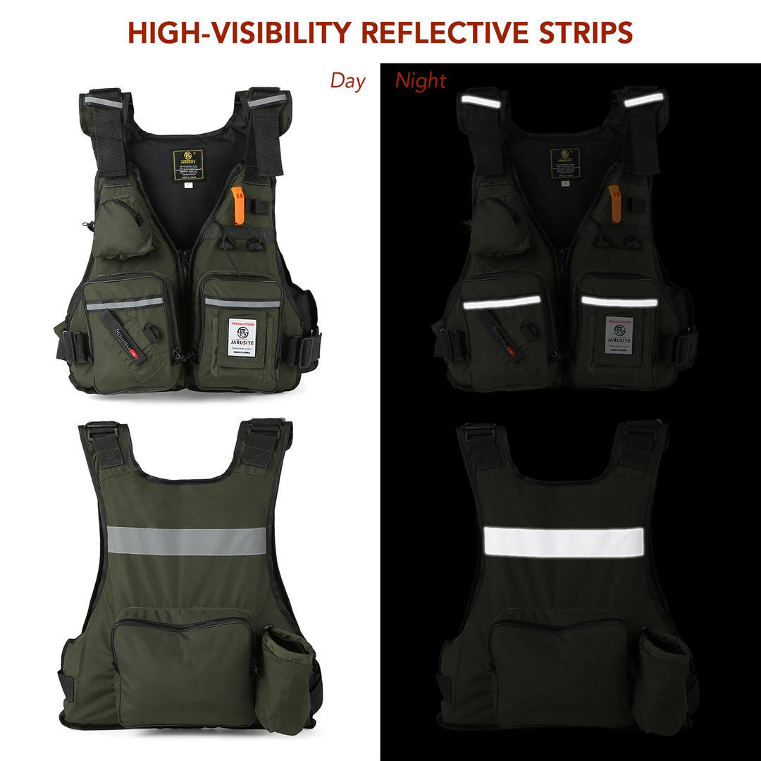 Pro Fly Fishing Life Jacket Buoyancy Vest Multi-Pockets with Water Bottle Holder for Kayaking Sailing Boating Water Sports