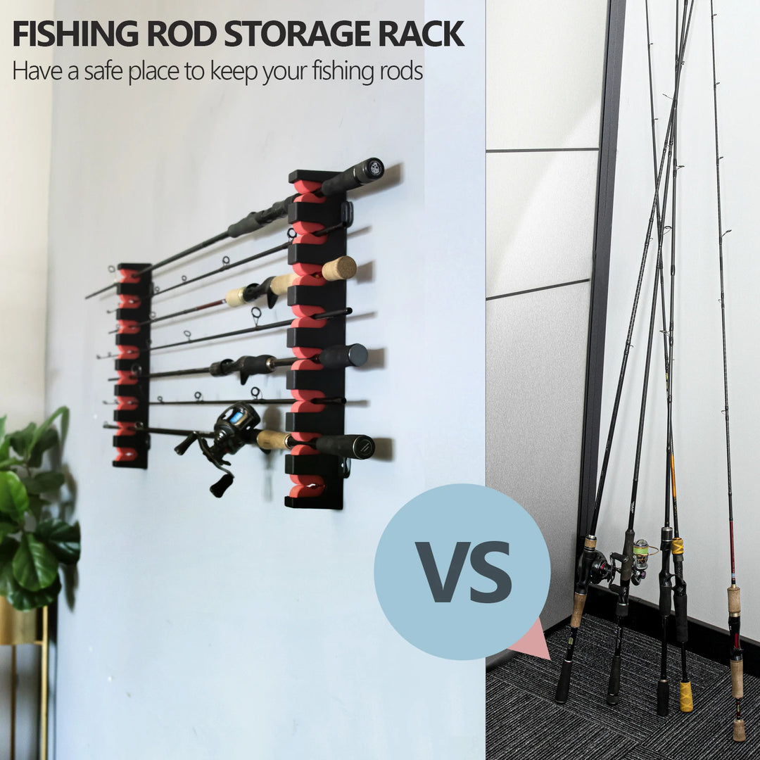 THKFISH Fishing Rod Holder Horizontal 8-Rod Rack ABS Plastic Storage Wall Mount Fishing Rod Rack Fishing Pole Holder for Garage