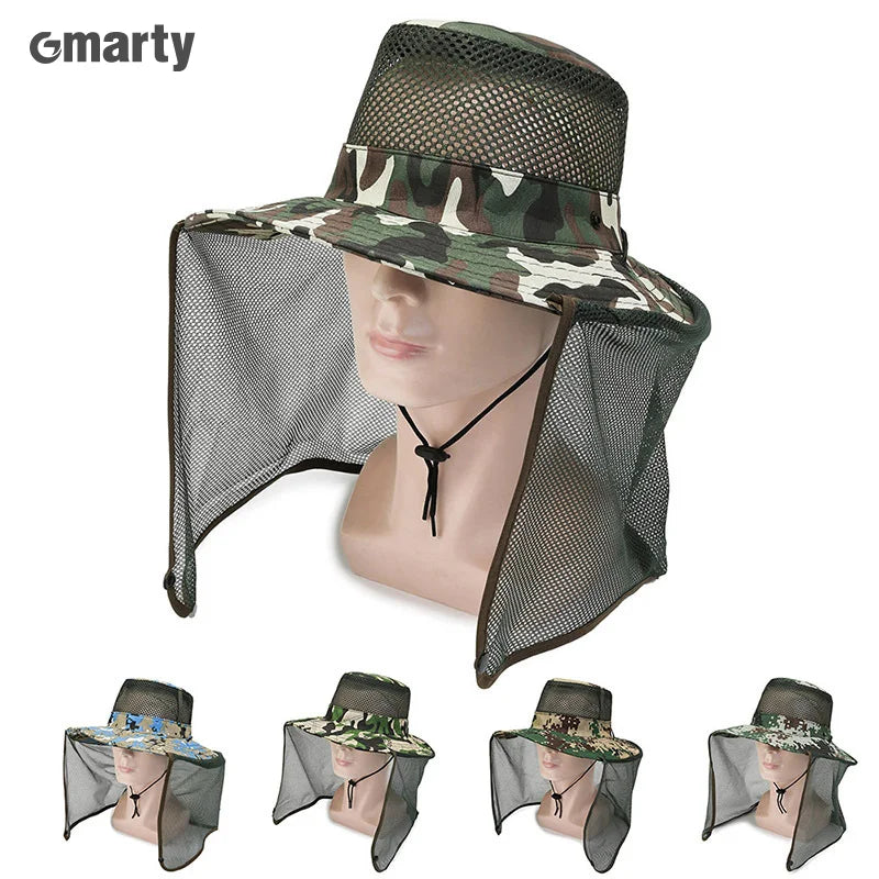 Outdoor Fishing Cap Wide Brim Man Breathable Mesh Fishing Caps Beach Hats Camouflage Military Hat Sun UV Protection Shade Hats