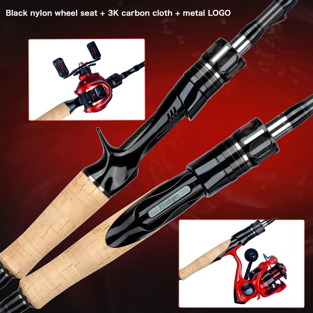 BIUTIFU Spinning Casting Fuji Fishing Rod 1.8/2.1/2.4/2.7/3.0/3.3m T800 Carbon 2Tip ML/M/MH/H Lure 5-80g Travel Baitcasting Pole