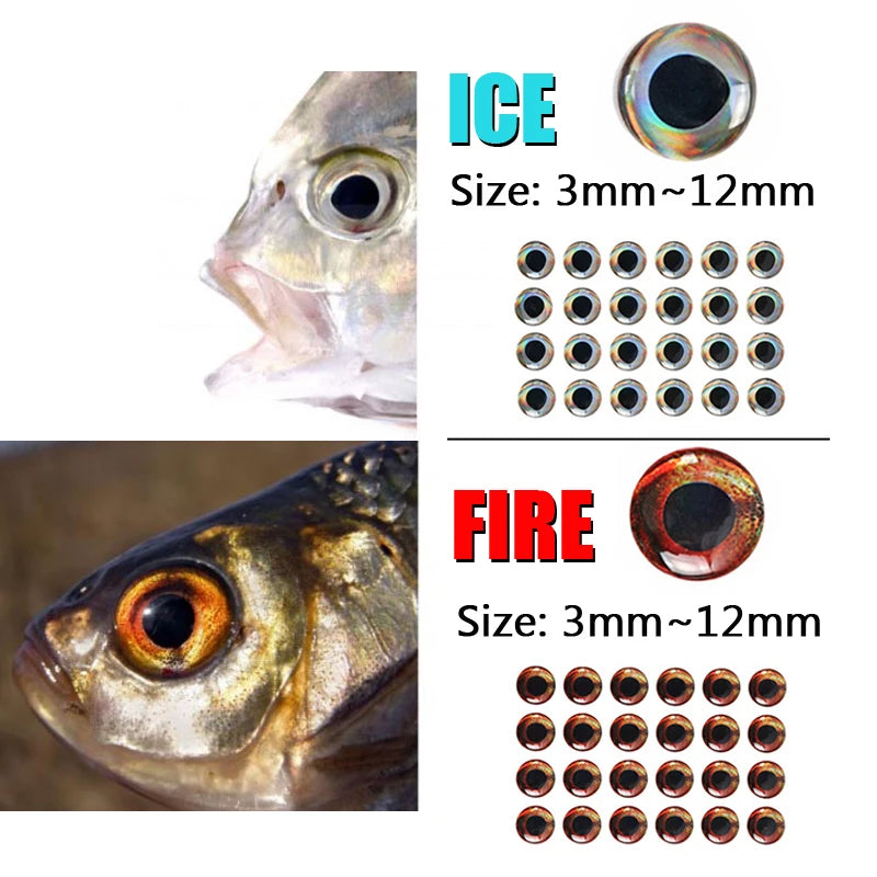 ICERIO 200PCS 3D Living Simulation Epoxy Fish Eyes Fly Fishing Crankbait Minnow DIY Fishing Lure Material Earth Wind Fire Ice