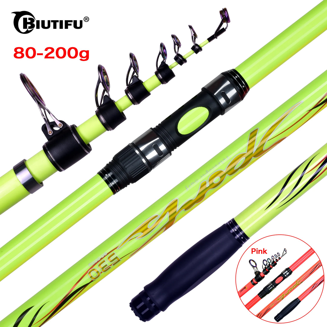 BIUTIFU Telescopic Surf Shore Casting Fishing Rods 4.25/4.5/5.0m T1000 Carbon Spinning Power 80-200g Throwing Long distance Pole