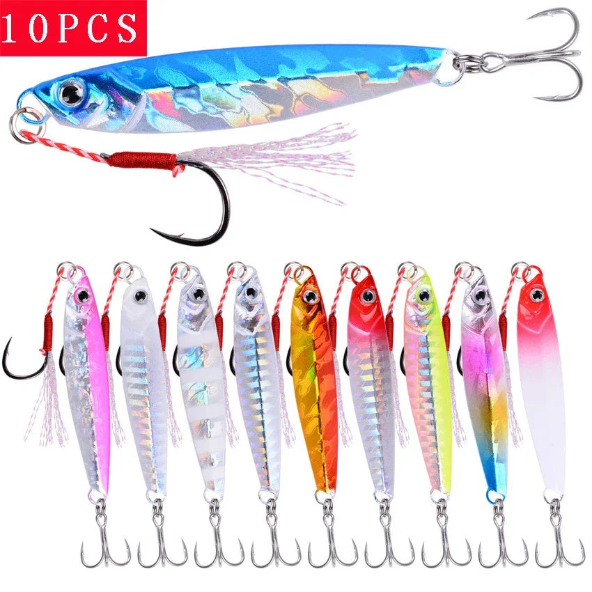 10PCS Casting Metal Jigs Fishing Lures Set 7G-60G Shore Cast Jigging Spoon Jig Sea Fishing Lures Jigging Artificial Bait Tackle