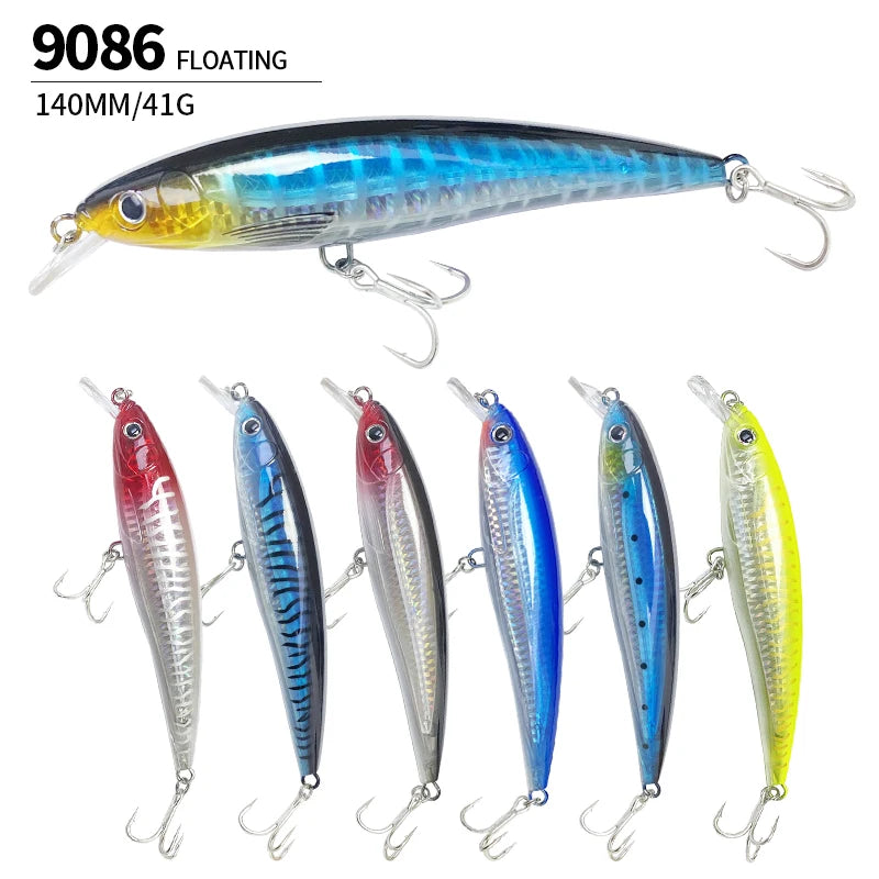 140mm 41g Big Floating Minnow Fishing Lures Laser Artificial Bait Saltwater Long Casting Trolling Wobblers UV Jerkbait Equipment