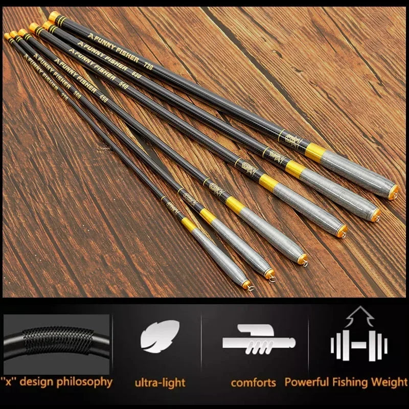 BAKAWA Super Light Hard Carbon Fiber Telescopic Carp Fishing Rod 2.7M/3.6M/3.9M/4.5M/5.4M/6.3M/7.2M/8M/9M/10M Stream Hand Pole