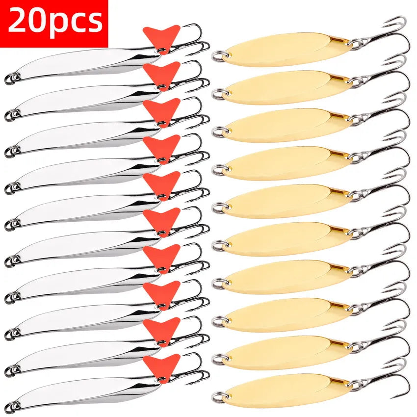 20pcs Artificial Hard Bait with Treble Hook, Fishing Spoon Lures for Trout Pike Bass Crappie Walleye