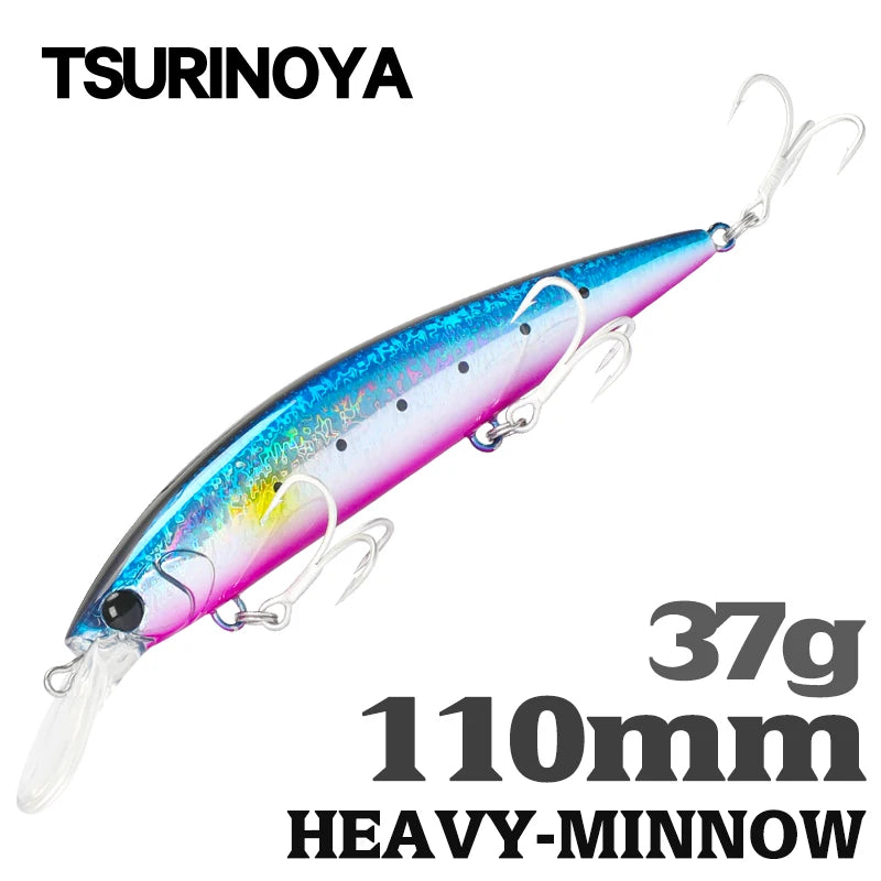 TSURINOYA Long Casting Sinking Minnow Bait 110mm 37g Max 80m Sea Fishing Lure Pesca Artificial Hard Baits Seabass Jerkbait