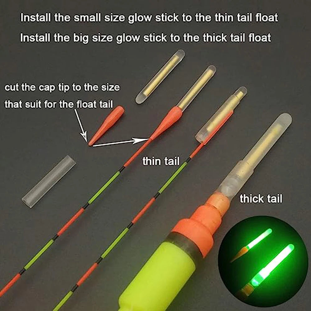 100pcs Night Fishing Float Sticks Lights Chemical Luminous Glow Light Stick In Green Color Fishing Rod Dark Stick Accessories