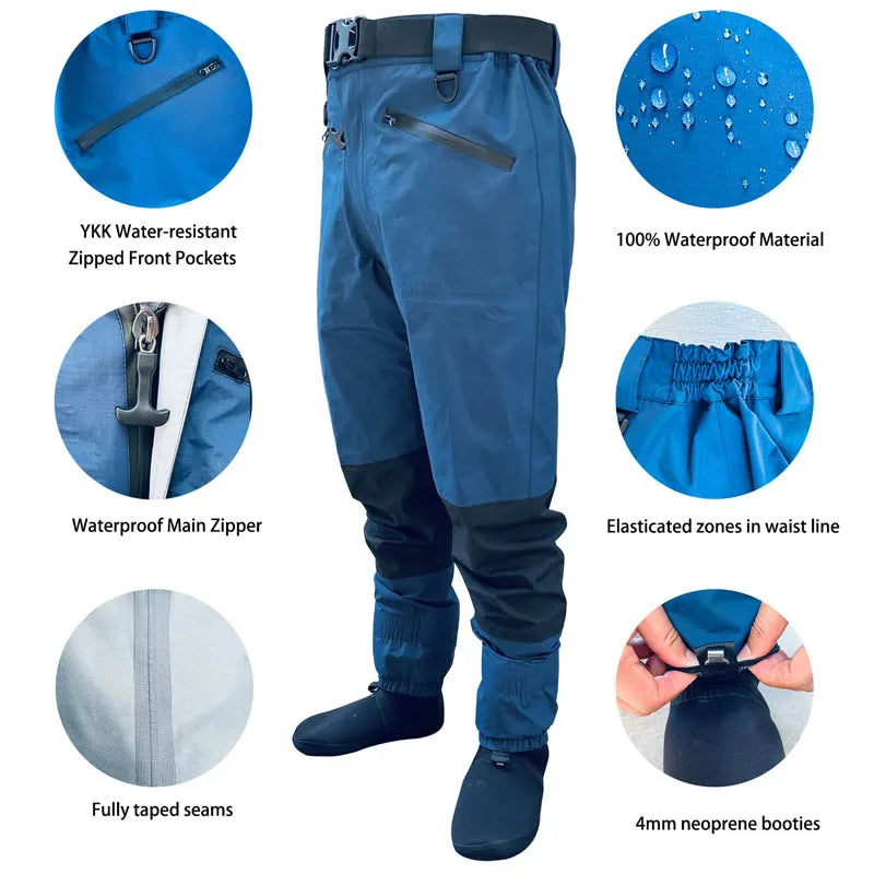 Breathable Stockingfoot Waist Hight Wading Pants 4 Ply Durable Waterproof Waders for Men Fly Fishing Hunting Kayaking Outdoors