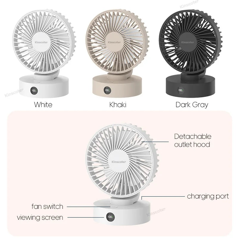 Portable Mini Desktop Fan Silent High Wind Power Cordless Rechargeable Fan 5 Speed Cooler Small Fan for Students Office Gifts