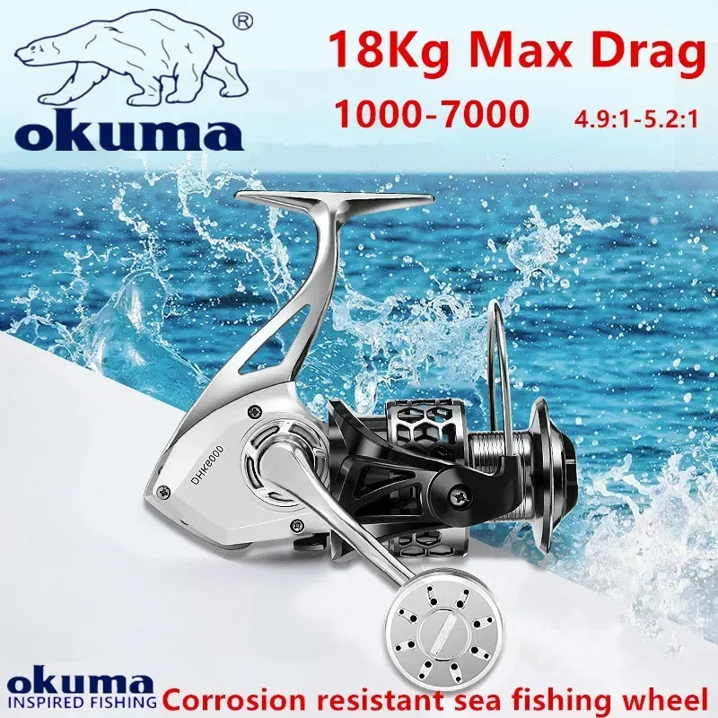 Okuma Fishing Reel 18Kg Max Drag14+1BB Anti Spinning Wheel Sea Fishing Line Reel 1000-7000