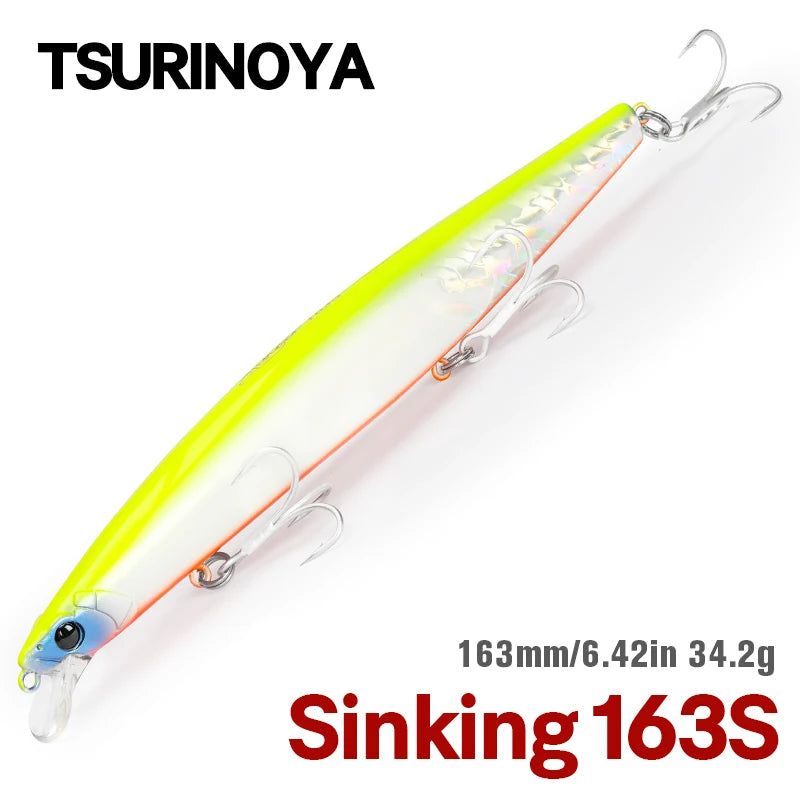 TSURINOYA STINGER 163S Ultra Long Casting Sinking Saltwater Minnow 163mm 34.2g Sea Fishing Lure Artificial Large Hard Baits