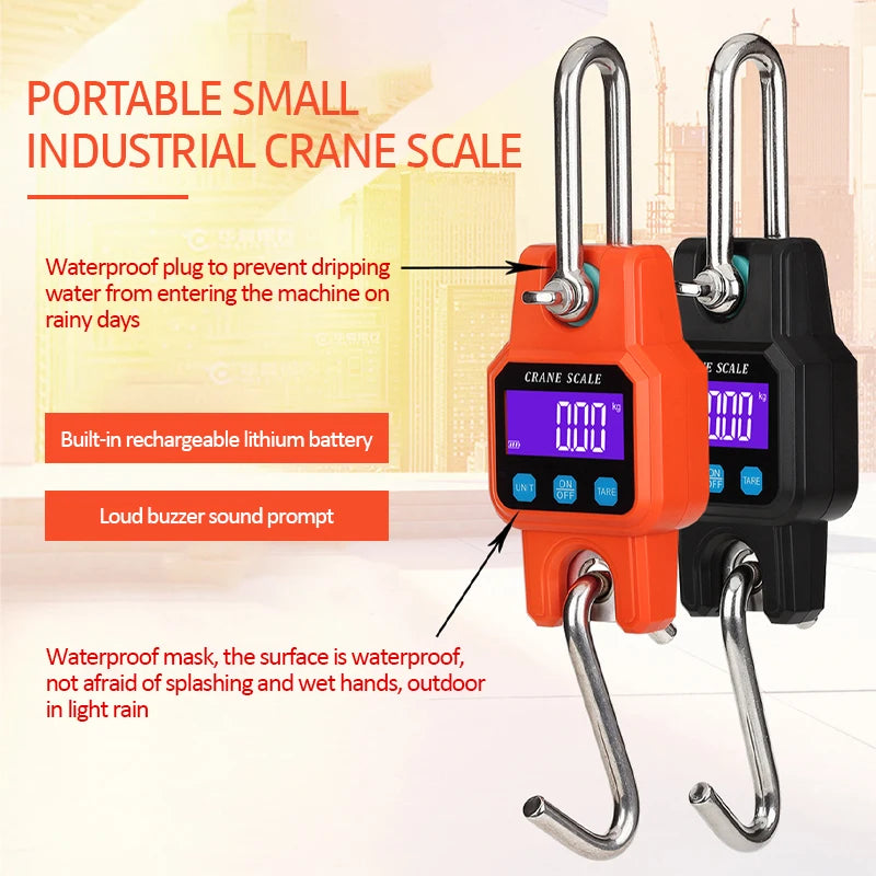 300kg Digital Hanging Scale Rechargeable Portable Heavy Duty Crane Scale Stainless Steel Hook Scale Weight Balance Luggage Scale