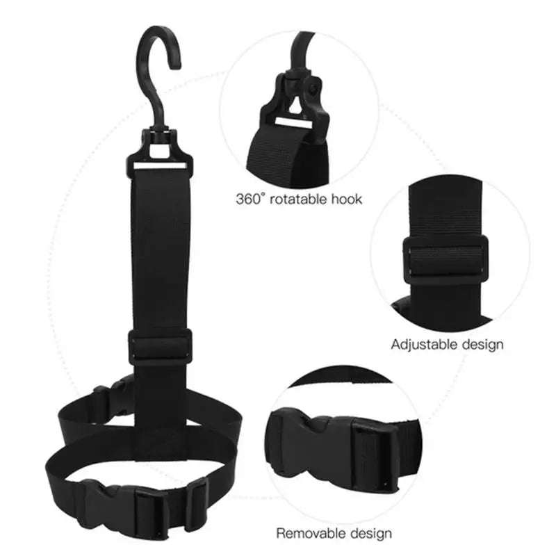 Adjustable Fishing Wader Boots Hanging Storage Rack Shoes Drying Holder Strap with 360-degree Swivel Hook for Hunting Waders