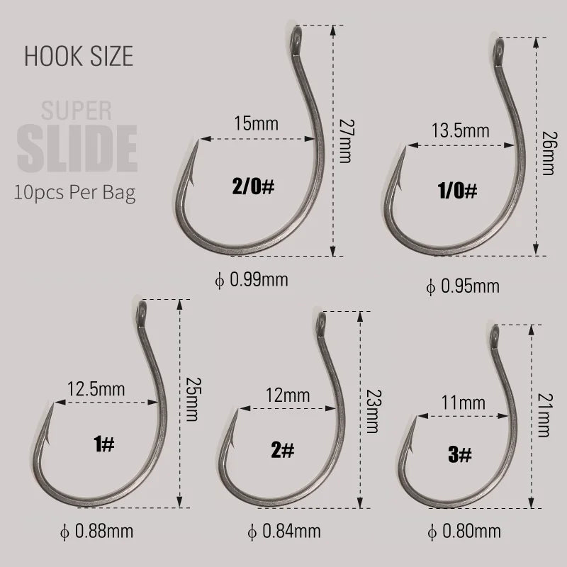 LUREHOLIC PTFE Super Slide Wacky Hook for Drop Shot Stainless Steel Offset Wacky Hooks Crank Worm Fishhook Fishing Accessories