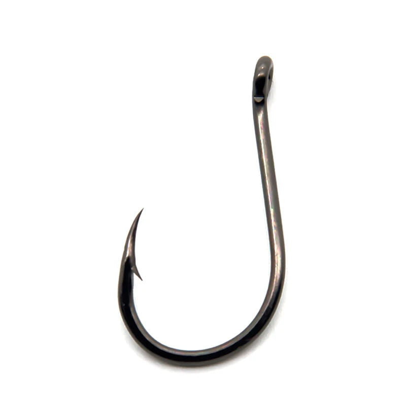 100C High Carbon Steel Fishhooks 50pcs/lot Black Barbed Offset Hook 1# 2# 3# 4# 5# 6# 7# 8# 9# 10# 12# Super Sharp Fishing Hook