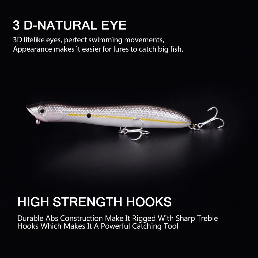 3pcs/Box Topwater Pencil Popper Fishing Lure 12cm Floating Snakehead Artificial Hard Bait Walk the Dog Rattle Wobble Bass Tackle