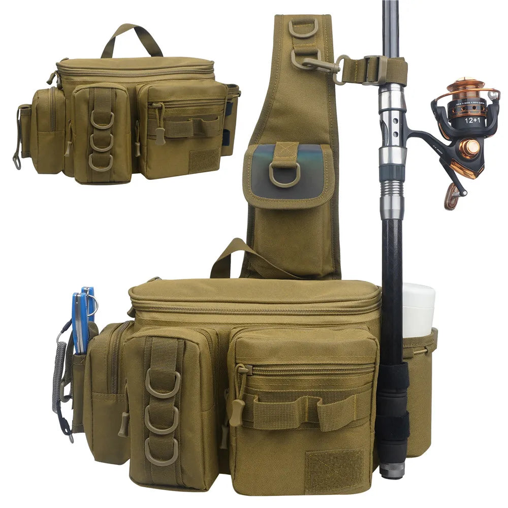 Fishing Sling Bag Crossbody Bag Fishing Tackle Backpack with Rod & Gear Holder Lightweight Shoulder Fly Fishing Pack Storage Bag