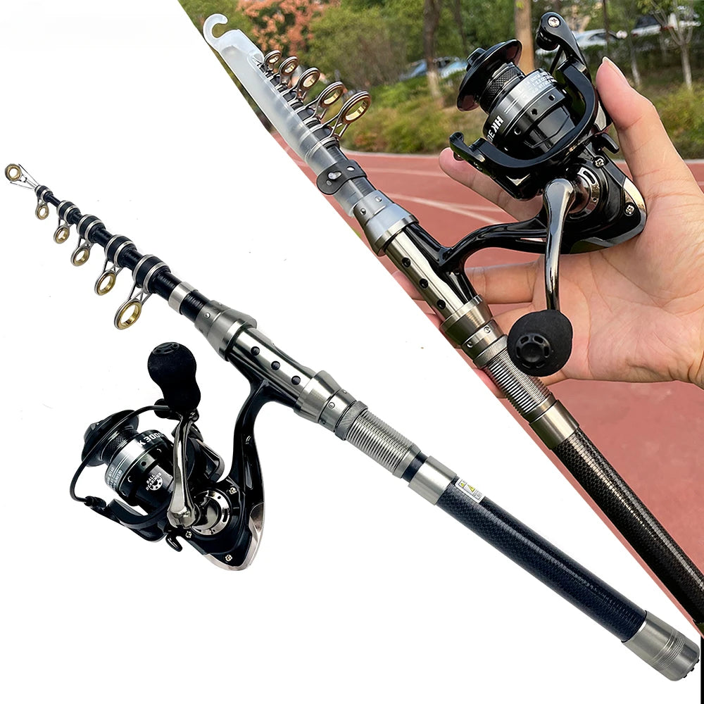 Sea Boat Carp Fishing Rod Combo 1.5-2.4 Meter Carbon+Alloy Telescopic Fishing Rod 2000/3000 Reel Complete Fishing Tackle