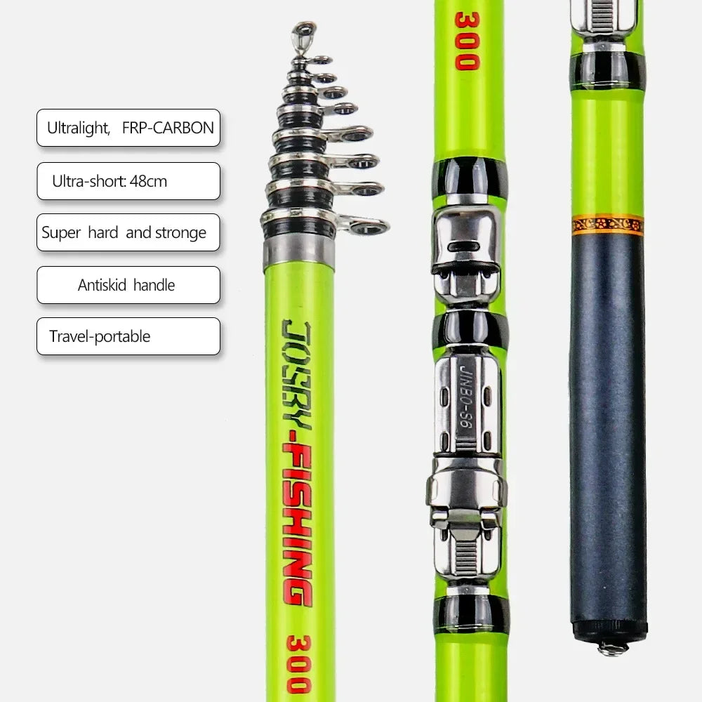 JOSBY Carbon Fiber Spinning Fishing Rod Telescopic Mini Pole 3M 2.7M 2.4M 2.1M 1.8M 1.5M Fish Gear Tackle High Quality