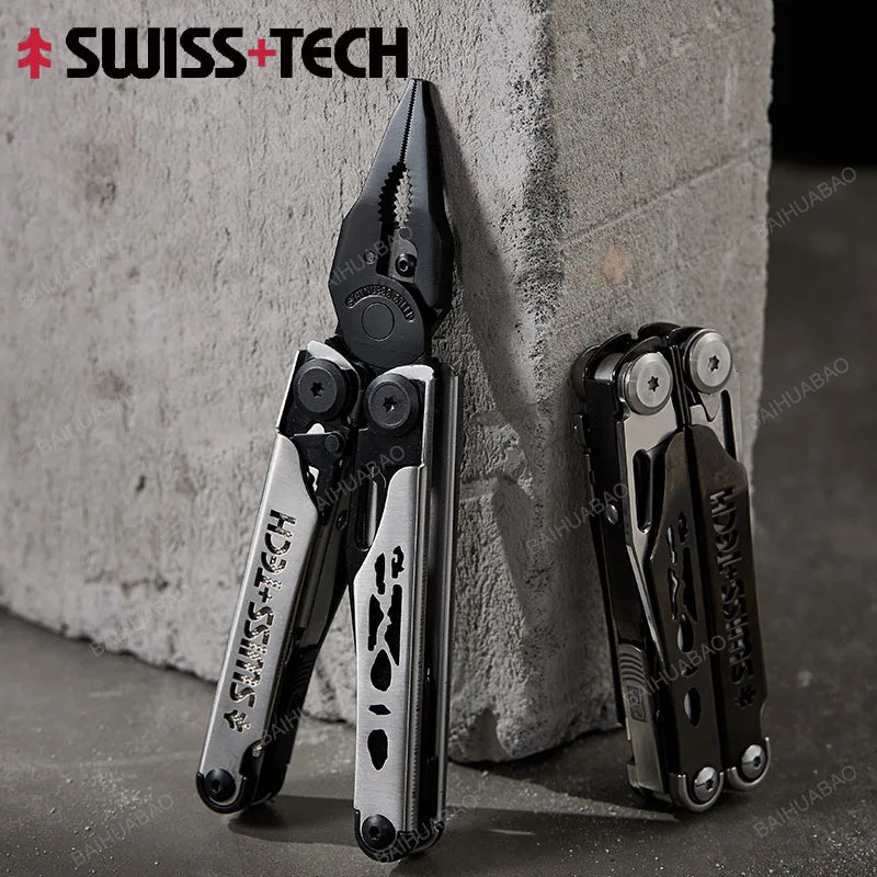 SWISS TECH 37 In 1 Multitool Pliers Folding Multi Tool Scissors Cutter  EDC Outdoor Equipment with Replaceable Saw Blade