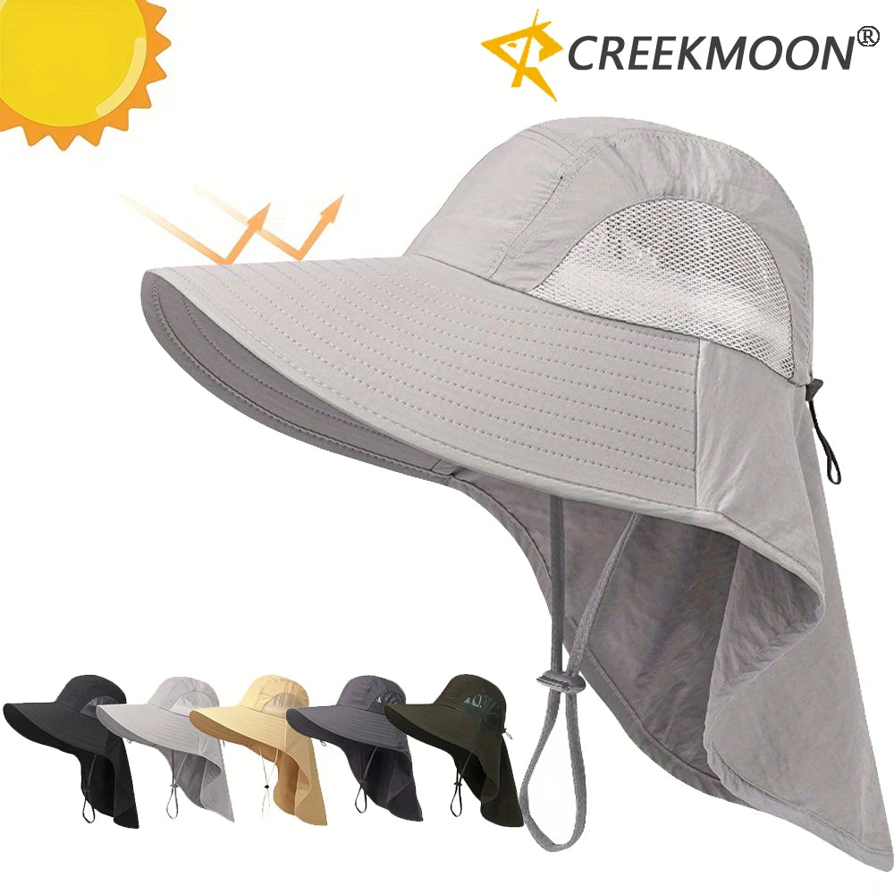 Lightweight UV Hat Men's or Women's Summer Outdoor Sunshade Cap Large Brim Sun Hat Face Shield Neck Protection Fishing Sunscreen