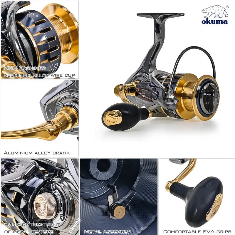 Okuma  Rotating Drum 22KG Resistance 13+1 Roll Zhuhai Fishing Spinning Wheel Full Metal Wire Cup Fishing Line Wheel 1000-7000