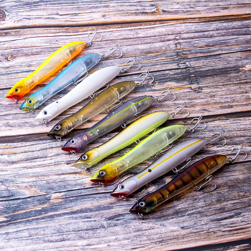 3pcs/Box Topwater Pencil Popper Fishing Lure 12cm Floating Snakehead Artificial Hard Bait Walk the Dog Rattle Wobble Bass Tackle