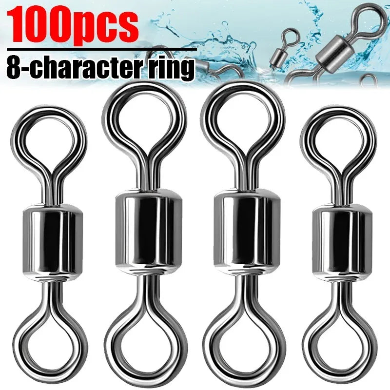 50/100pcs Bearing Swivel Fishing Connector Stainless Steel Carp Fishing Accessories Snap Fishhook Lure Solid Ring Swivel Tackle