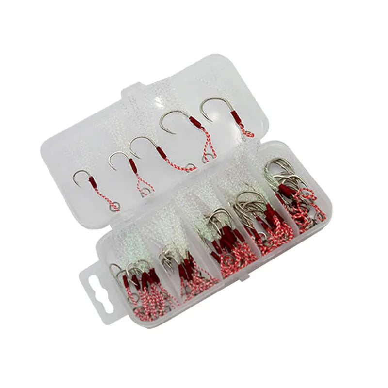 50pcs/box 10# to 20#  Any Size Choice Roped Weight Hook Domestic Hook Sea Jigging Mate Jig Assist Hook Fishing Tackle