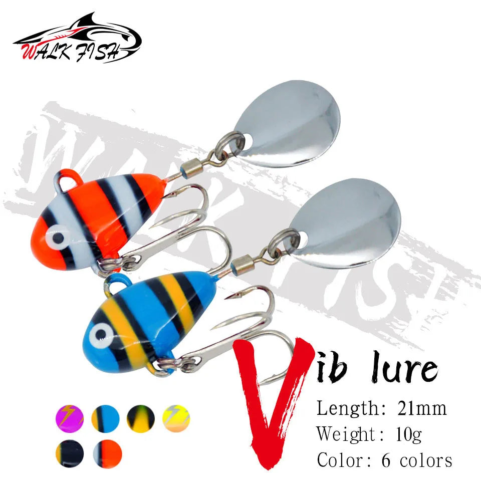 WALK FISH 1PCS New Metal Mini VIB With Spoon Fishing Lure 10g 2.1cm Fishing Tackle Pin Crankbait Vibration Spinner Sinking Bait