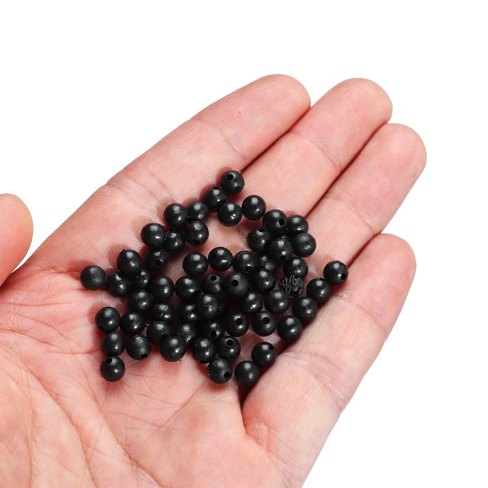 100pcs Fishing Beads Space Stopper Black 3mm-12mm Round Soft and hard beans Fishing Lures bait Hook Rig Accessories