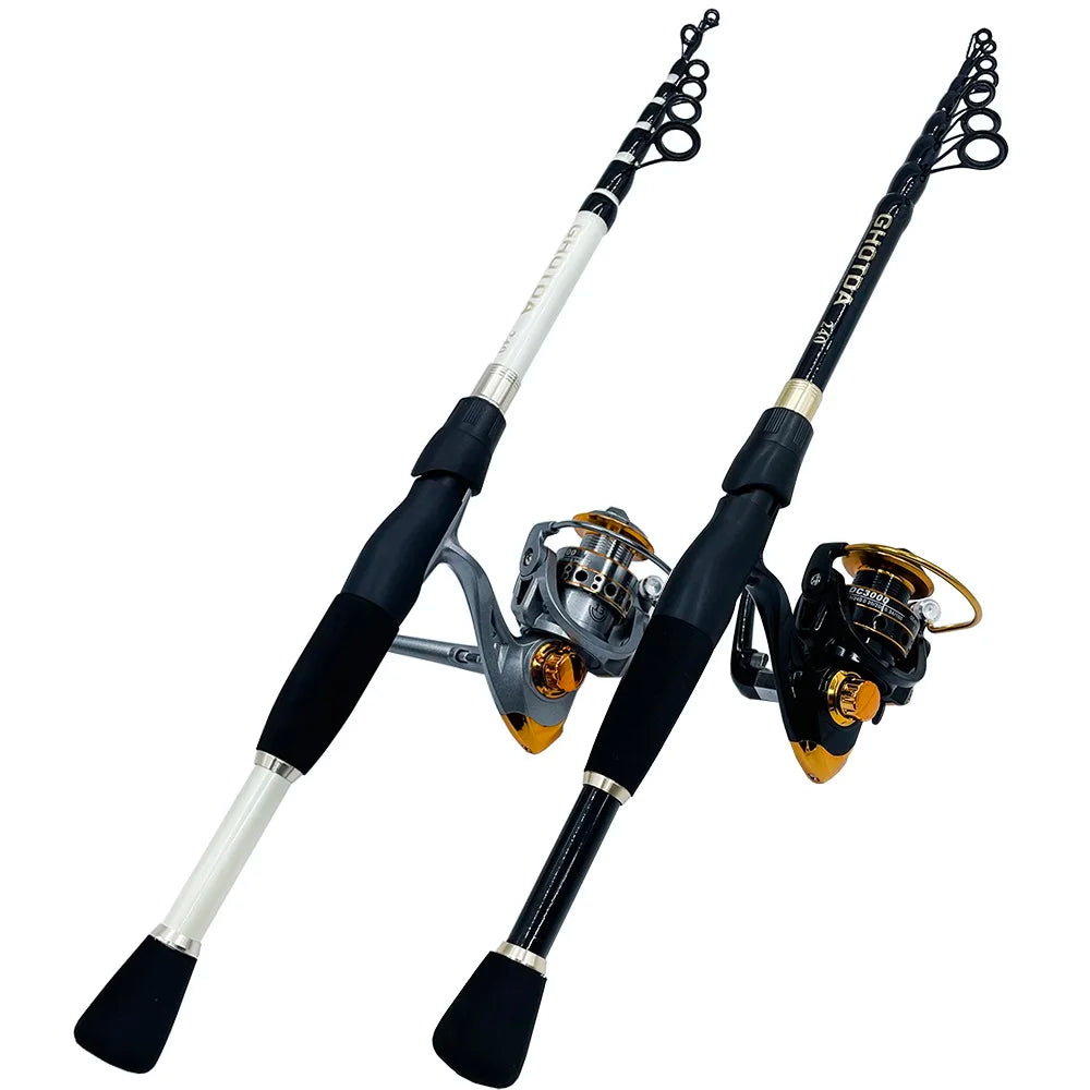 GHOTDA Fishing Rod Combo 1.8-2.4M Lure Telescopic Fishing Rod and 5.2:1 High Speed Gear Ratio Spinning Reel Fishing Tackle Pesca