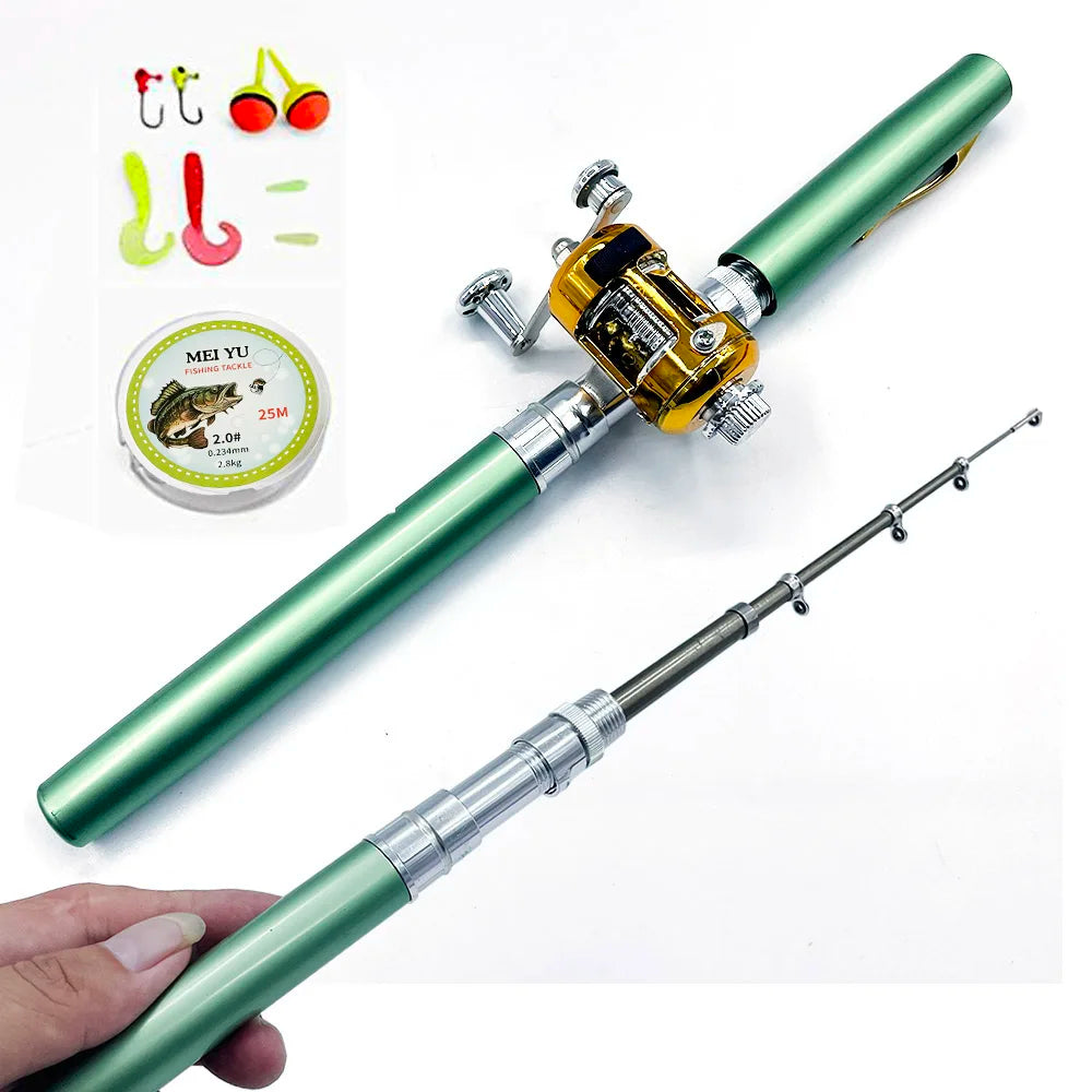 Small Fish Rod+Reel+Line+Accessories Kit Pocket Fishing Rod Reel Line Full Set Telescopic Mini Pen Shape Fishing Rod Combo