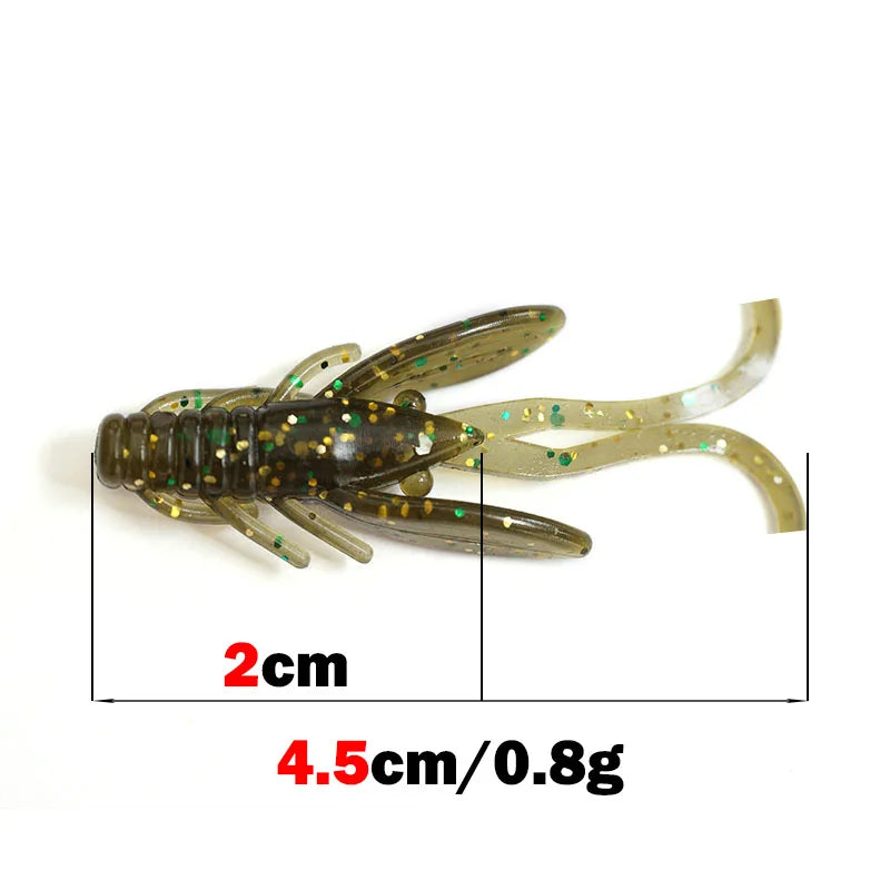 10pcs Jig Wobblers Silicone Soft Bait Worm Lobster Fishing Lures 45mm Shrimp Sinking Swivel Twintails Sea Fishing