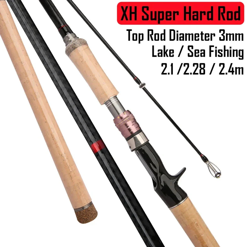 XH Super Hard Lake Sea Lure Fishing Rod 2.1m 2.28m 2.4m 40T Carbon Fiber Ultra Light Spinning Casting Rod for Distance Throwing