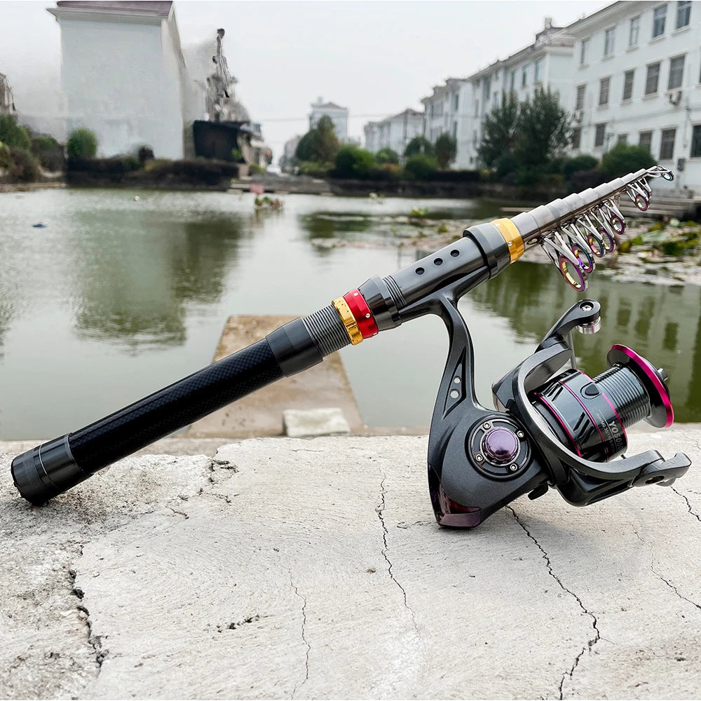 1.8M-3.6M Telescopic Spinning Fishing Rod Reel Set Short Travel Carbon Pole Sea Rods Cast Fishing Combo Good Elasticity Strong