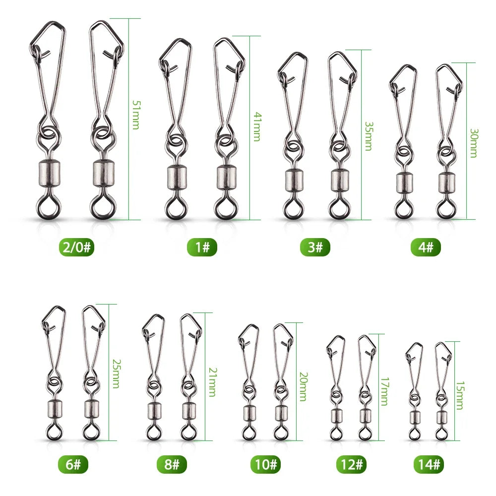 XIAOSHU 10-50PCS Pike Fishing Accessories Connector Pin Bearing Rolling Swivel Stainless Steel Snap Fishhook Lure Swivels Tackle