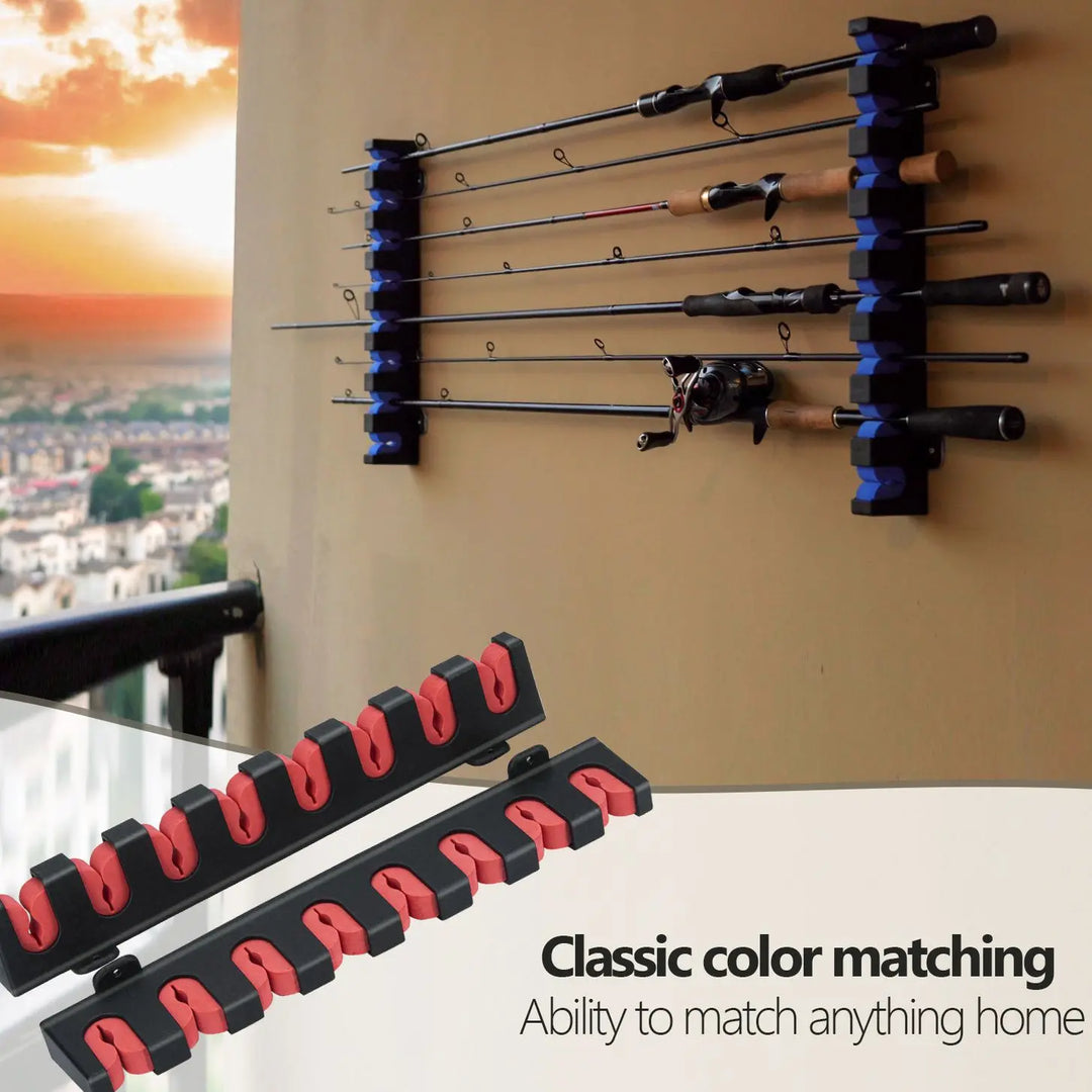 THKFISH Fishing Rod Holder Horizontal 8-Rod Rack ABS Plastic Storage Wall Mount Fishing Rod Rack Fishing Pole Holder for Garage