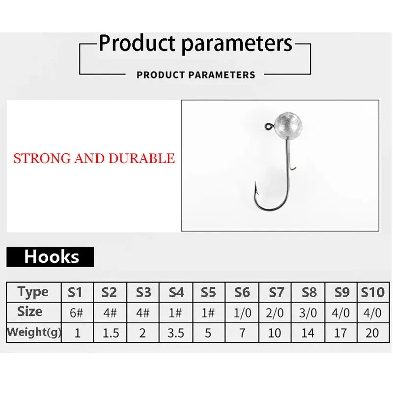 JYJ 100pcs/box 1g 1.5g 2g 2.5g 3g fishing lure jig head hook ,crank bottom soft worm grub bass perch hook,