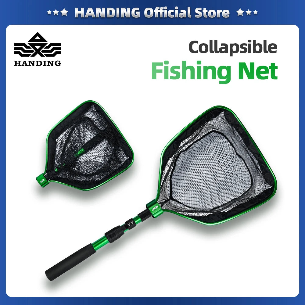 HANDING Portable Fishing Net Telescopic Fishing Landing Net Floating Nylon Material Fishing Mesh