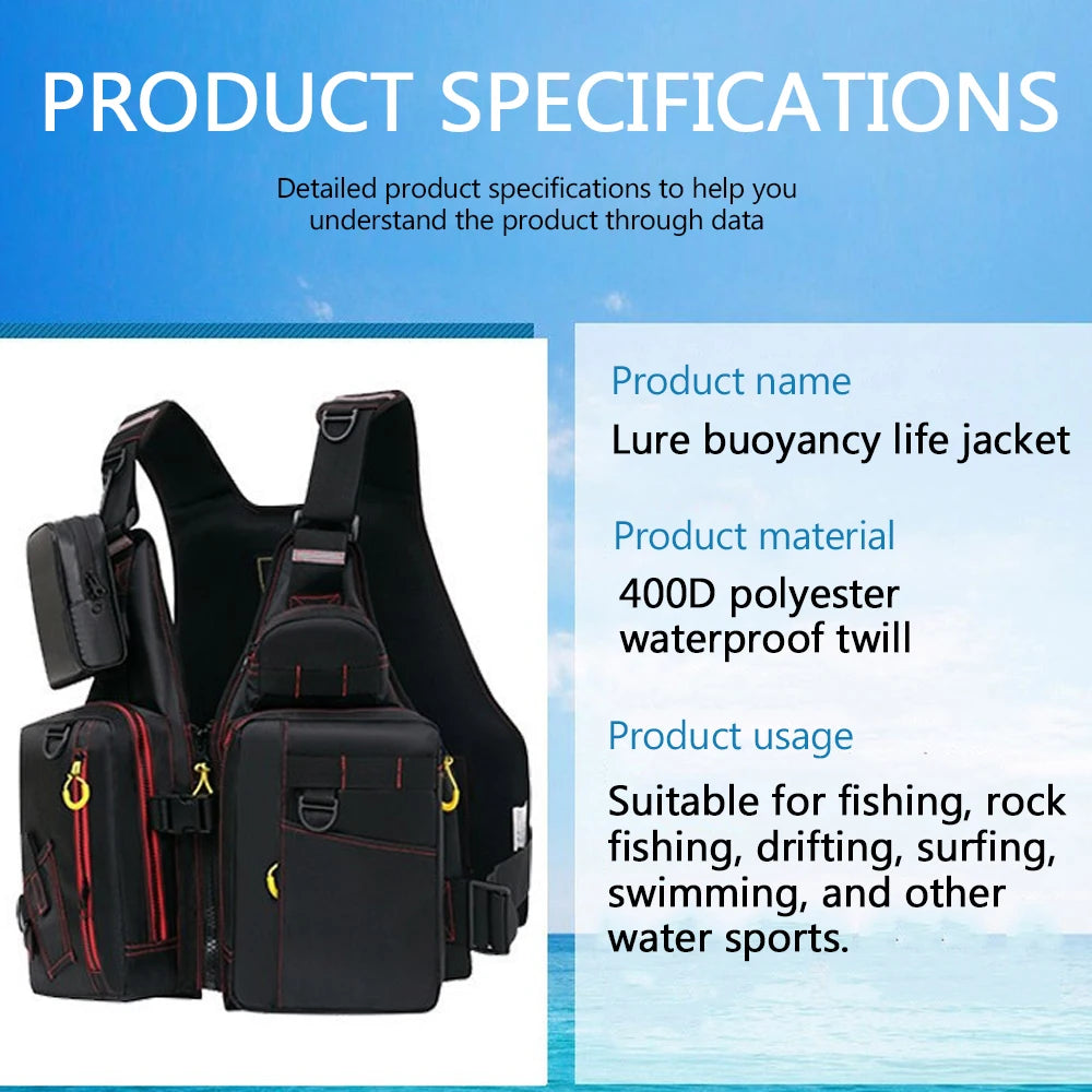 multi-functional life jacket vest for outdoor fishing, a must-have for safety. Multiple pockets for storage, buoyant materials