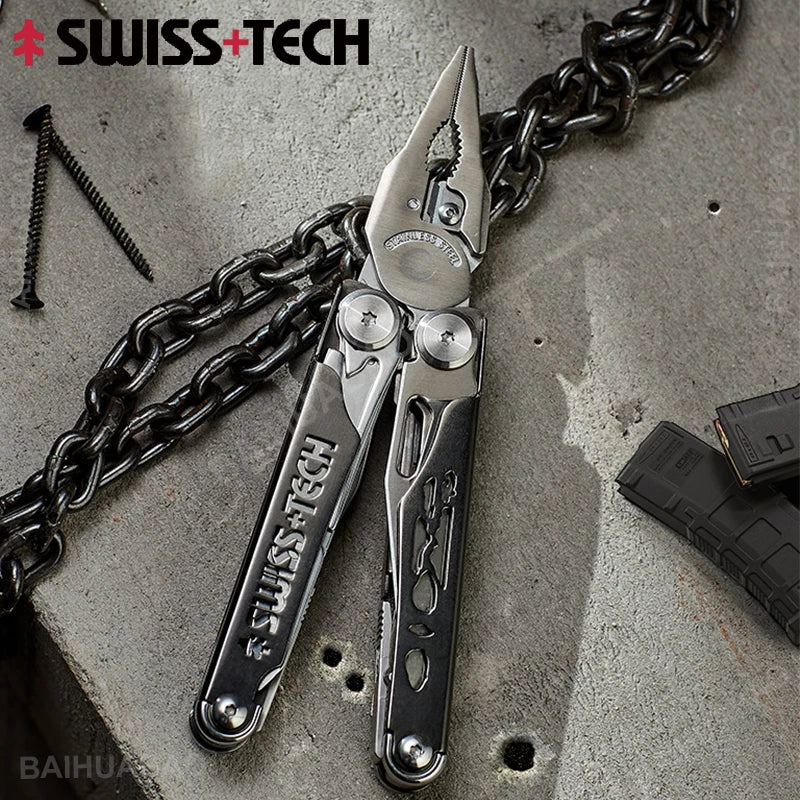 SWISS TECH 37 In 1 Multitool Pliers Folding Multi Tool Scissors Cutter  EDC Outdoor Equipment with Replaceable Saw Blade