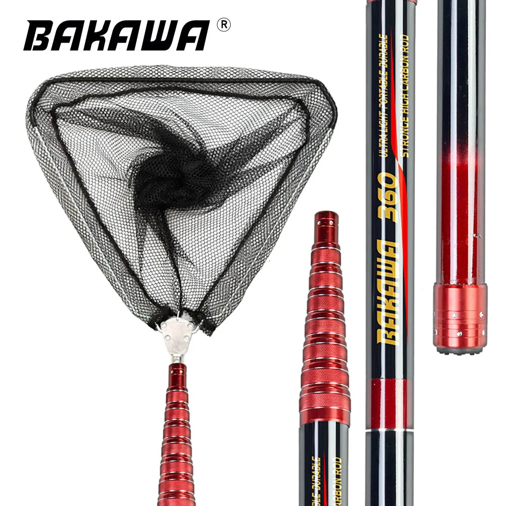 BAKAWA Folding Fishing Net Telescopic Landing Net 4m3.6M Carp Carbon Fiber Fly Tools Sea Hand Dip Net Landing Net Accessorie