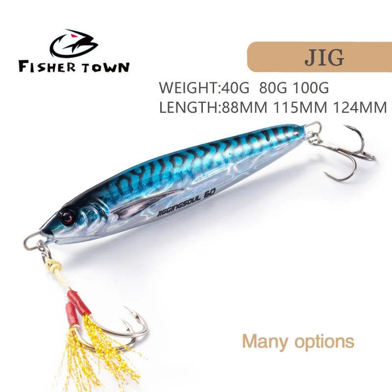 2023 Sea fishing Metal Jig 40g 80g 100g Fishing Lure Weights Bass Fishing Bait Tackle Trout Jigging Lure Jigs Saltwater Lures