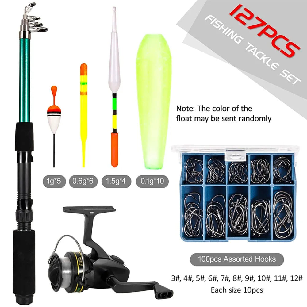 Fishing Rod & Reel Combo 127PCS Fishing Tackle Set Telescopic Fishing Rod Pole With Reel Hook Soft Tube Float Accessories