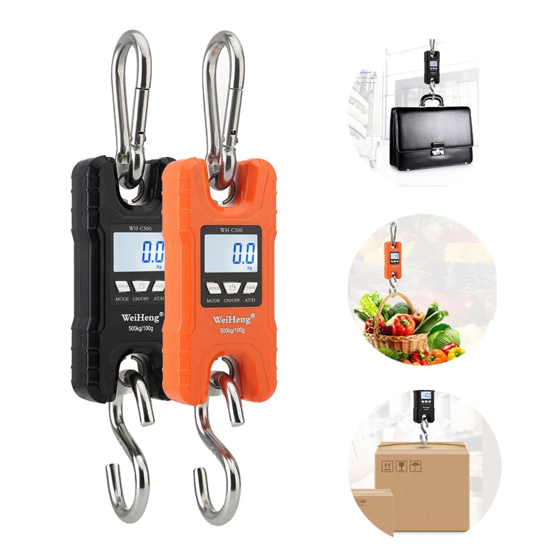 500kg/100g Crane Scale 0.2kg-500kg Industrial Heavy Duty Hanging Scale LCD Digital Electronic Scale with Stainless Steel Hook