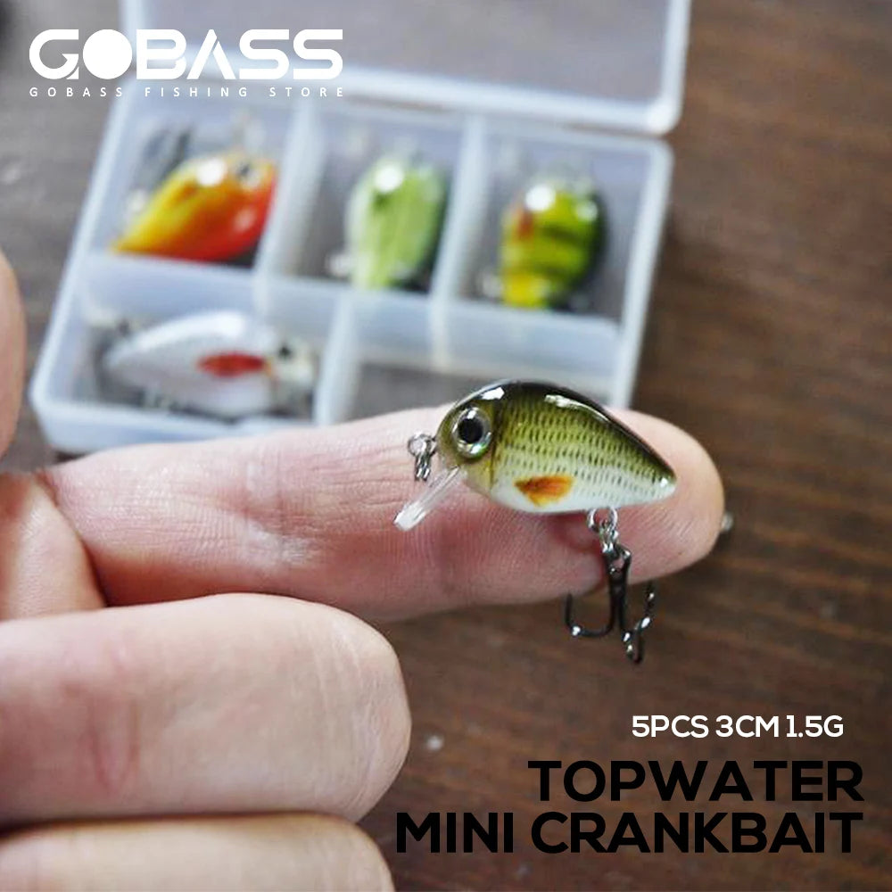 GOBASS 5pcs Mini Fish Bass Fishing Lure Set 3cm 1.5g Mini Artificial Baits Topwater Crank Wobblers For Pike Crankbaits Fishing