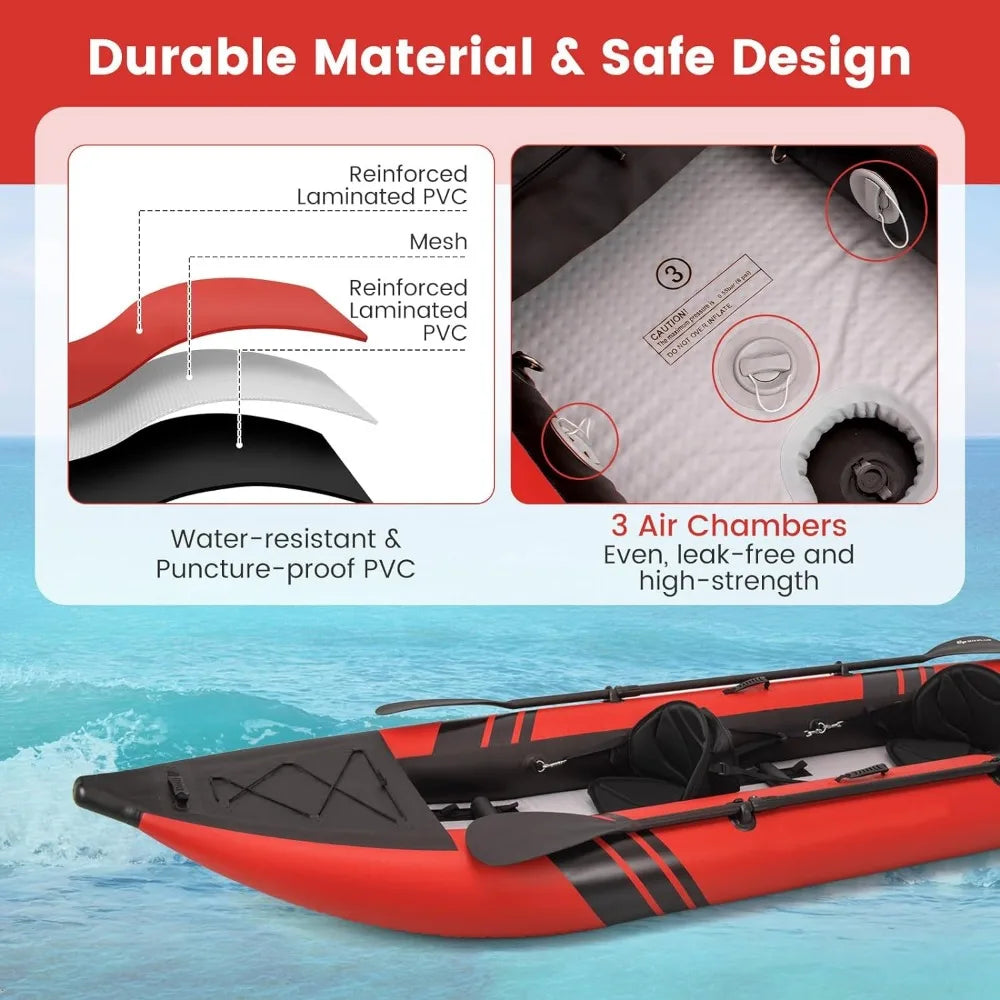 12.5Ft 507lbs Tandem Kayak with 2 Aluminum Paddles,  Inflatable Kayak, 2 Padded Seats, Footrests, 2 Fins, Hand Pump